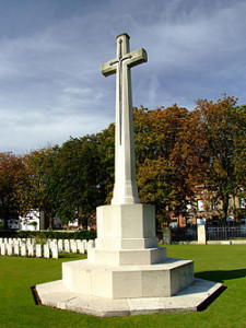 The 'Cross of Sacrifice', Ypres Reservoir Cemetery, 1918. What does the image of the sword on the cross convey to you?